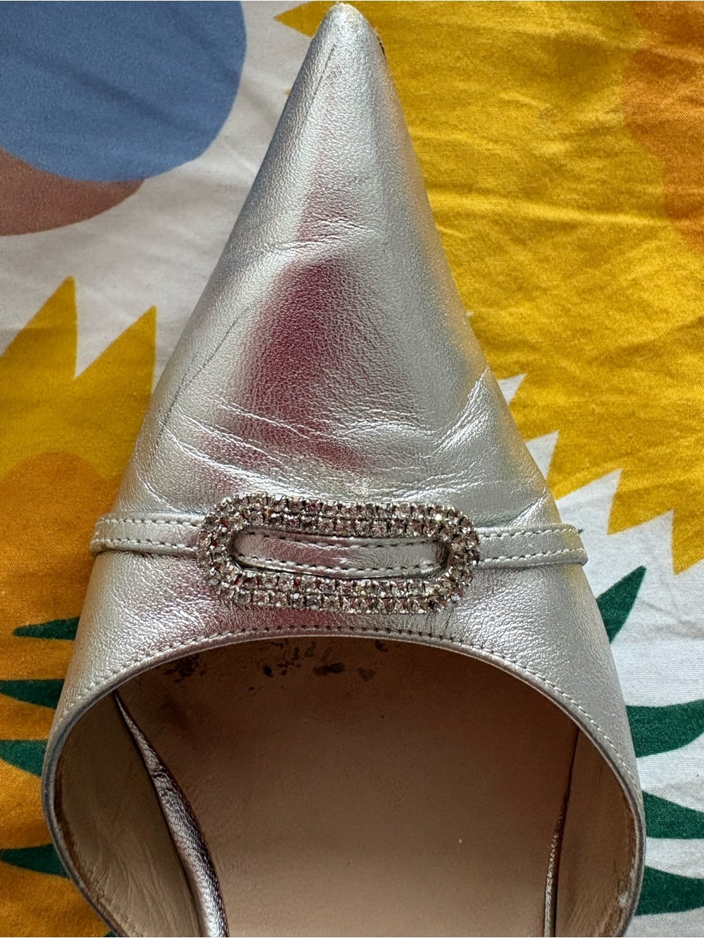 Manolo Blahnik Trolopado Silver Nappa Leather D'Orsay Pumps with Crystal Buckle. - Picture 15 of 15